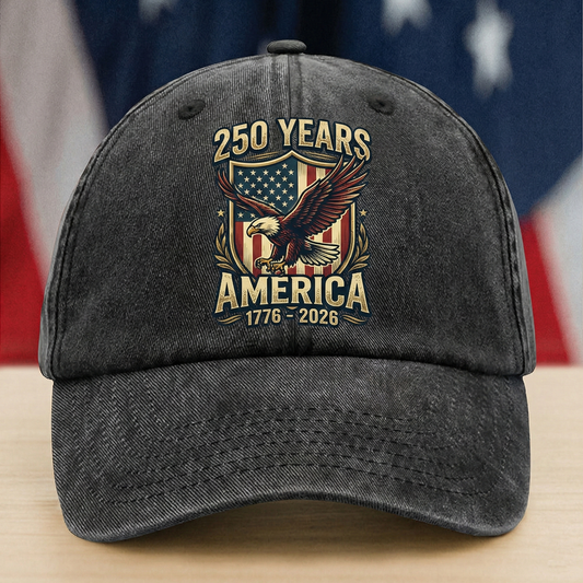 250 Years America Eagle Washed Denim Baseball Cap – Custom Name USA Patriotic Hat 1776–2026
