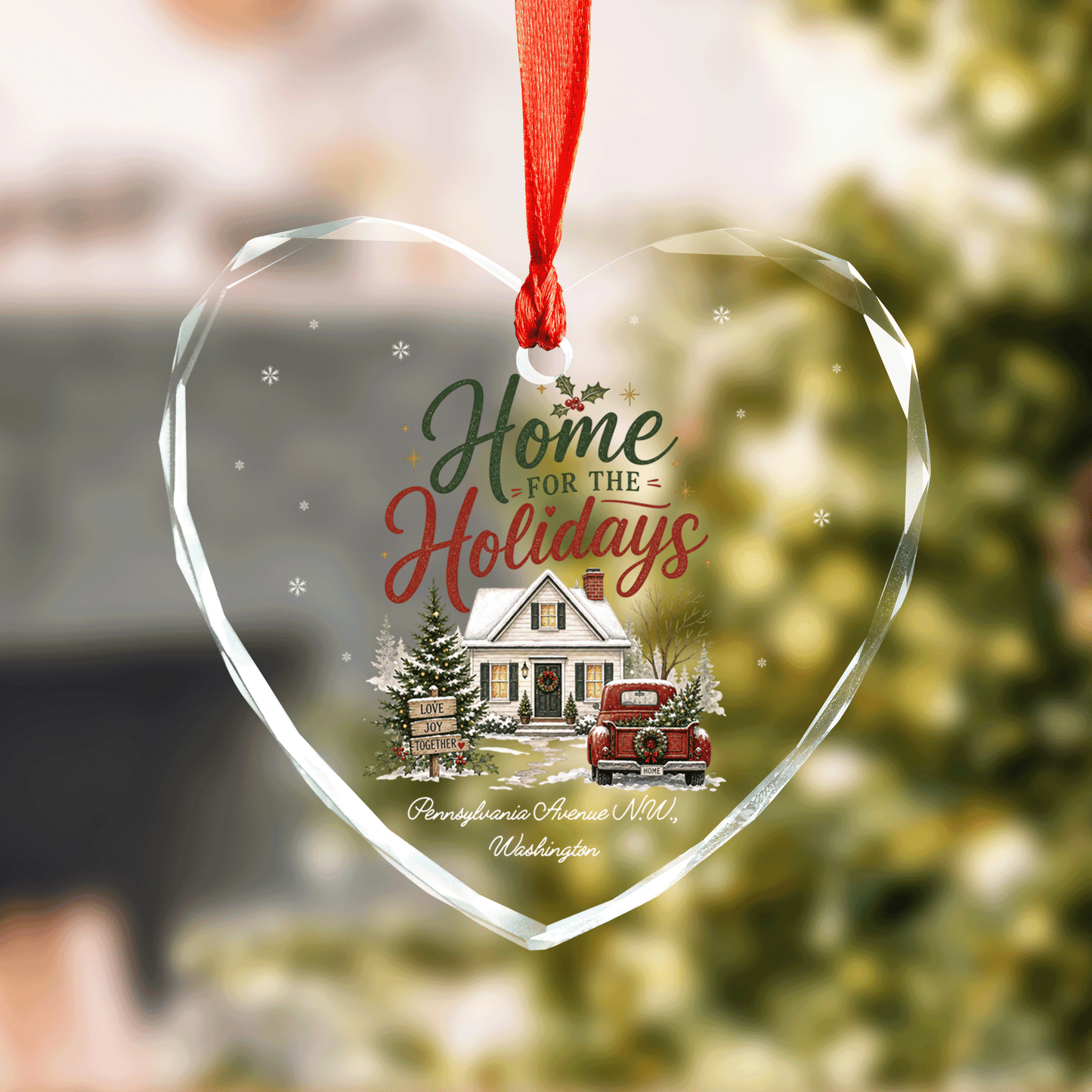 Personalized Home for the Holidays Glass Ornament with Custom Home Address