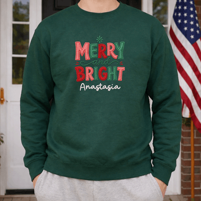 Personalized Embroidered Merry & Bright Holly Berries Sweatshirt with Custom Name