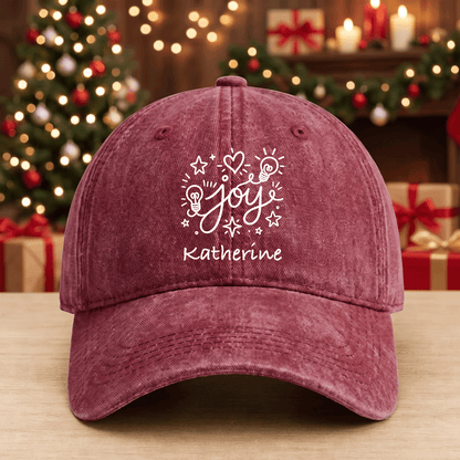 Personalized Christmas Joy Baseball Cap, Custom Name Holiday Hat, Christmas Printed Cap