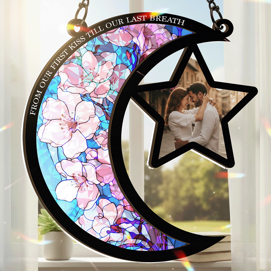 From First Kiss to Last Breath – Wedding & Anniversary Gift for Couples – Personalized 2-Layer Stained Glass Suncatcher