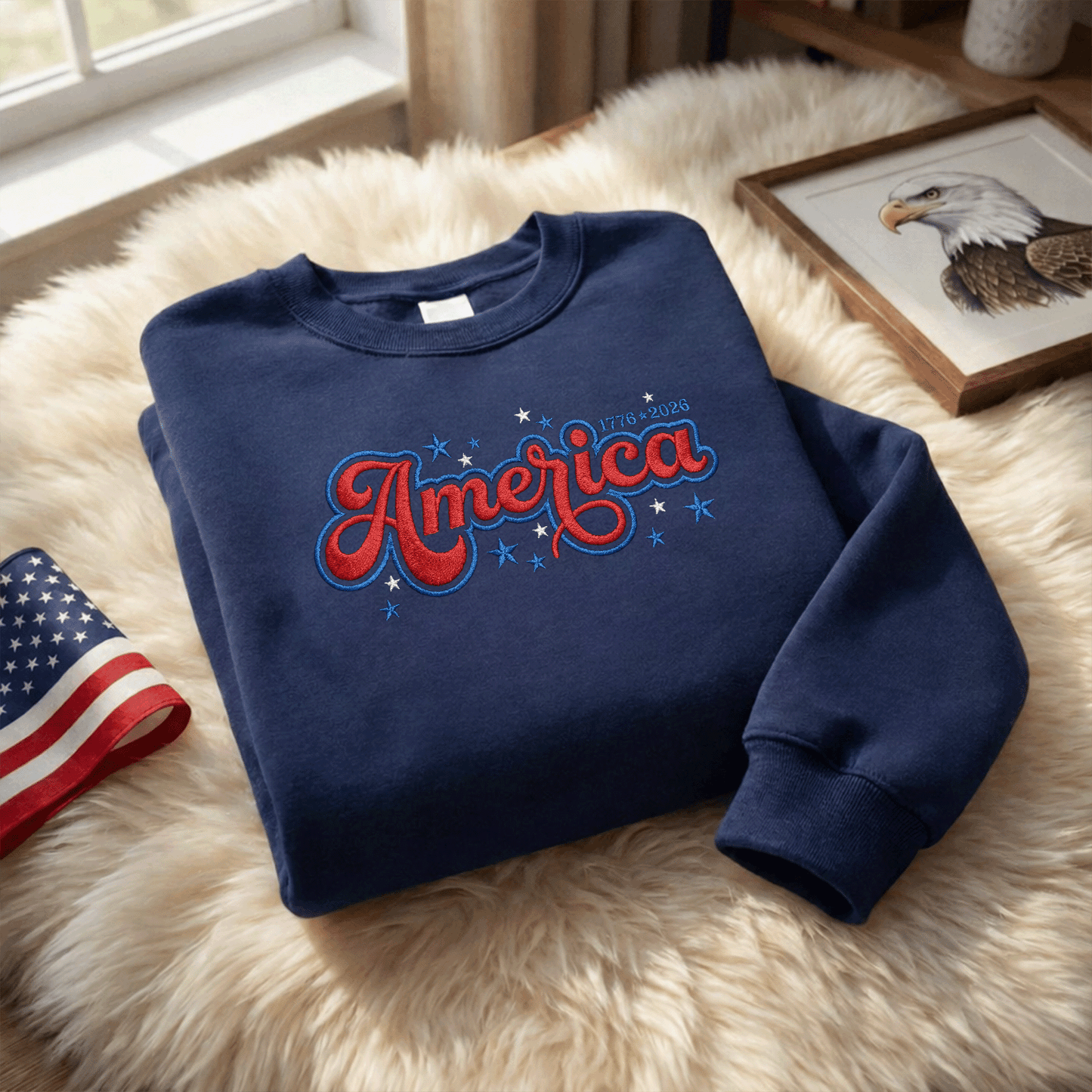 USA 250 Freedom - Embroidered Sweater 1776-2026 Patriotic Pullover