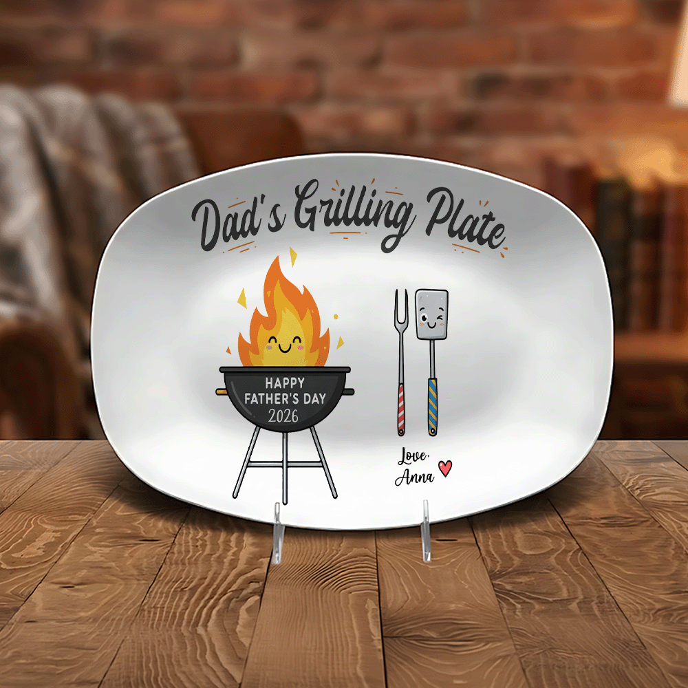 Personalized Happy Father’s Day Grilling Plate – BBQ Decoration Keepsake for Dad