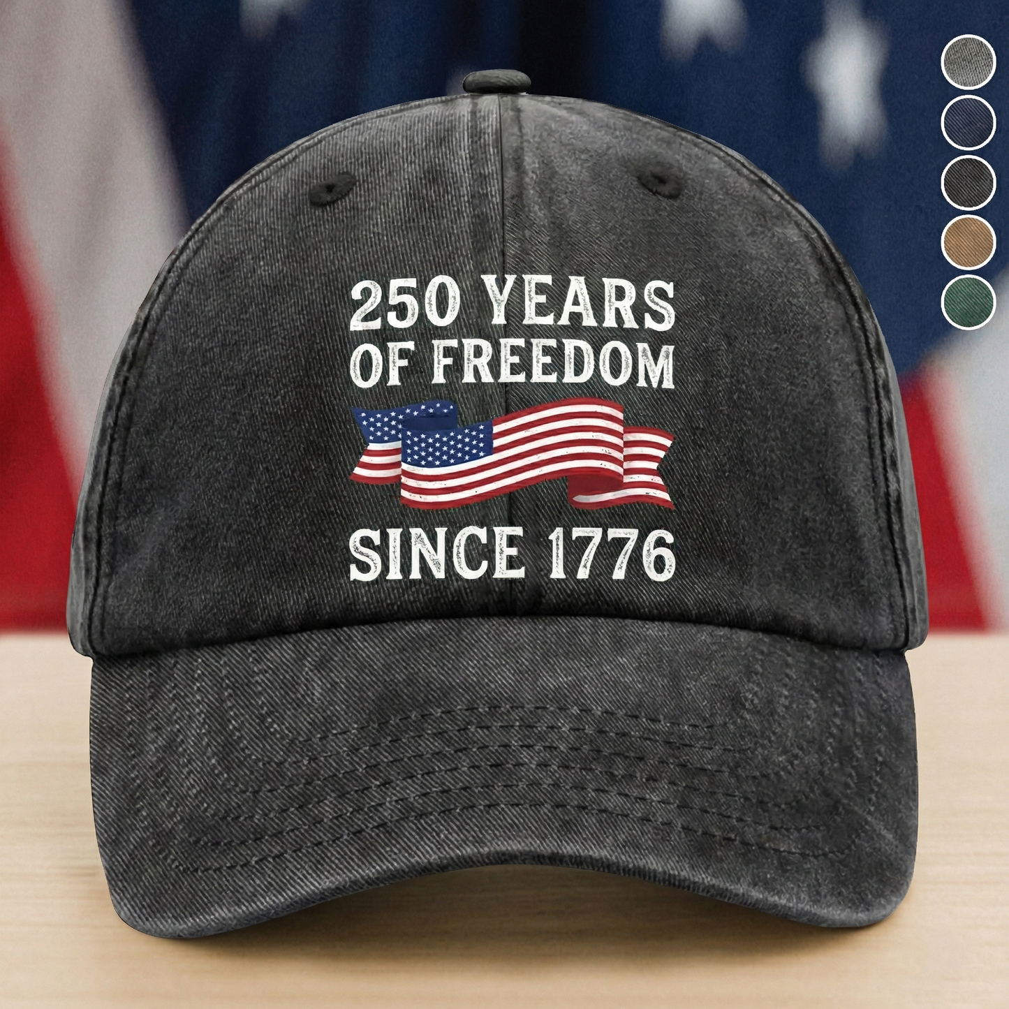 250 Years Of Freedom Since 1776 Custom Name Washed Denim Baseball Cap