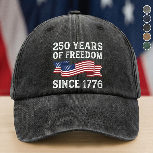 250 Years Of Freedom Since 1776 Custom Name Washed Denim Baseball Cap