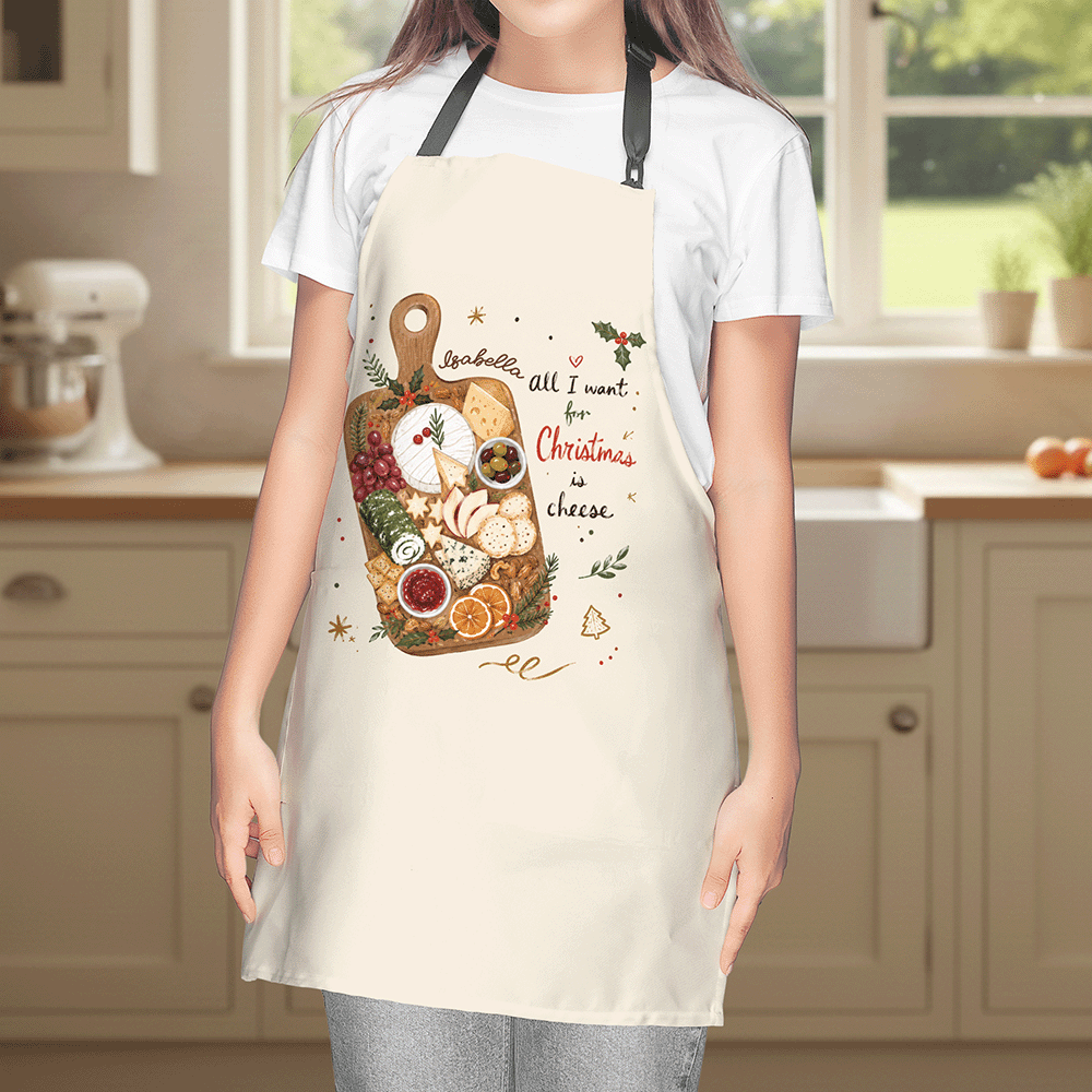 Personalized Christmas Cheese Board Apron - Custom Holiday Cooking Apron