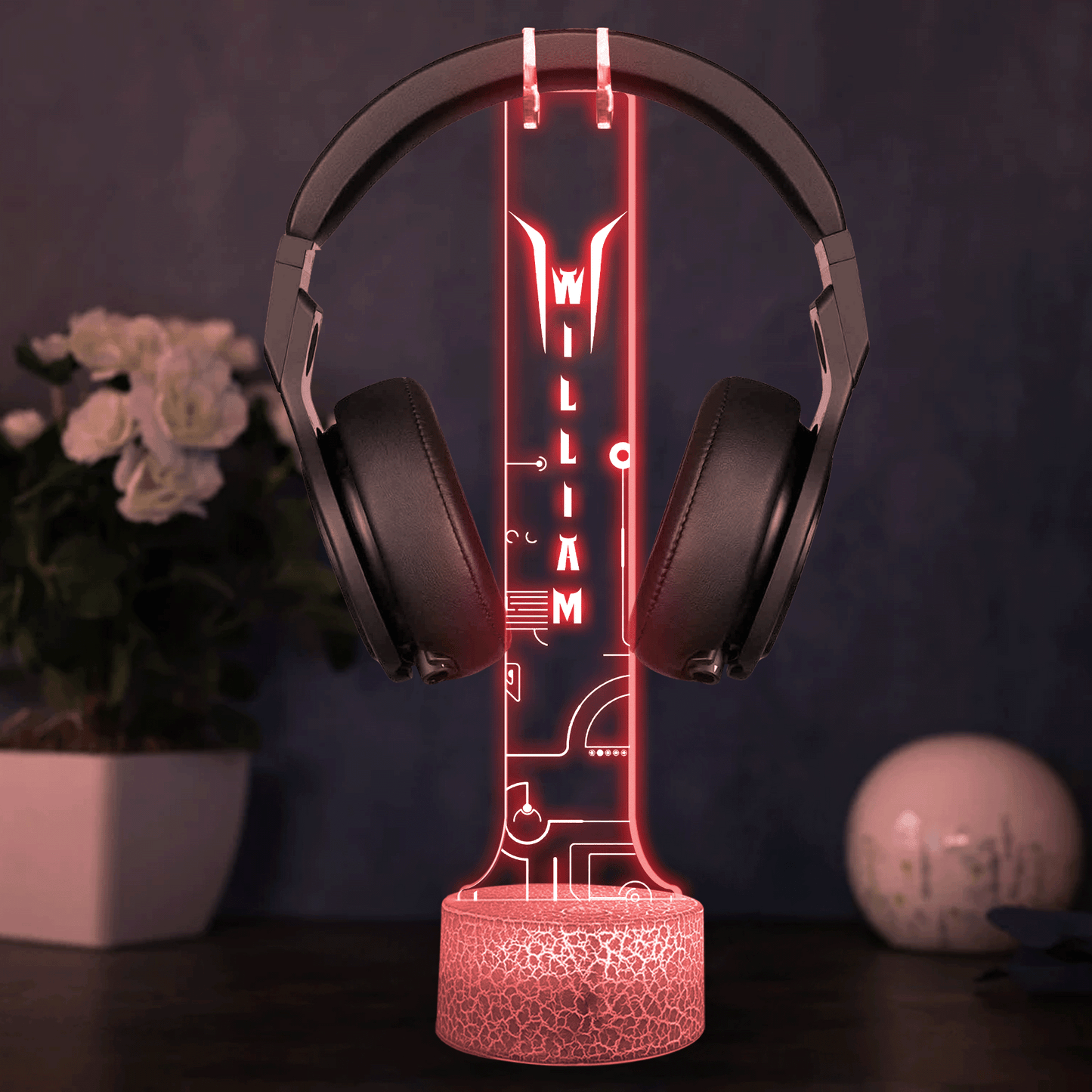 Personalized LED Headphone Holder for Dad – Custom Name Desk Gift