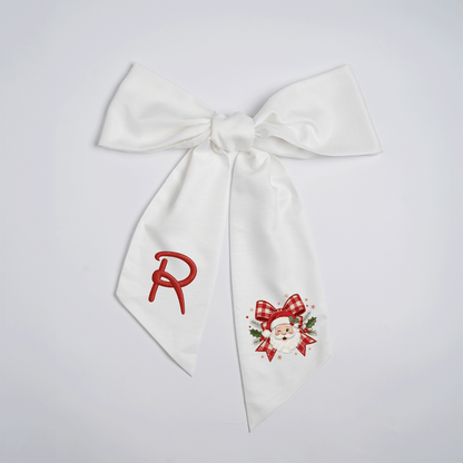 Custom Monogram Vintage Santa Embroidered Christmas Wreath with Sash, Personalized Initial Red Gingham Bow Santa Holiday Wreath & Front Door Decor