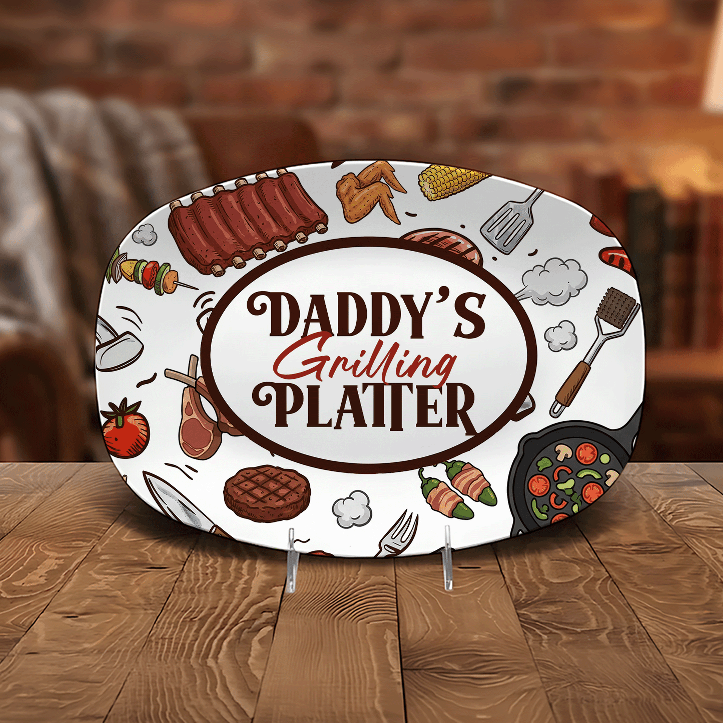 Personalized Daddy’s Grilling Platter – Custom Name BBQ Decorative Keepsake