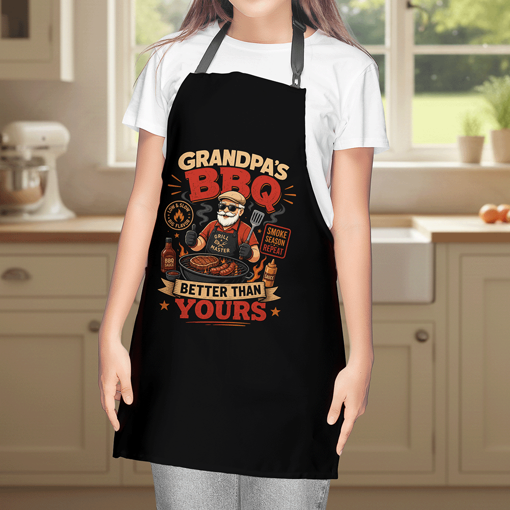 Grandpa BBQ Better Than Yours Apron – Funny BBQ Grilling Apron Gift for Grandpa