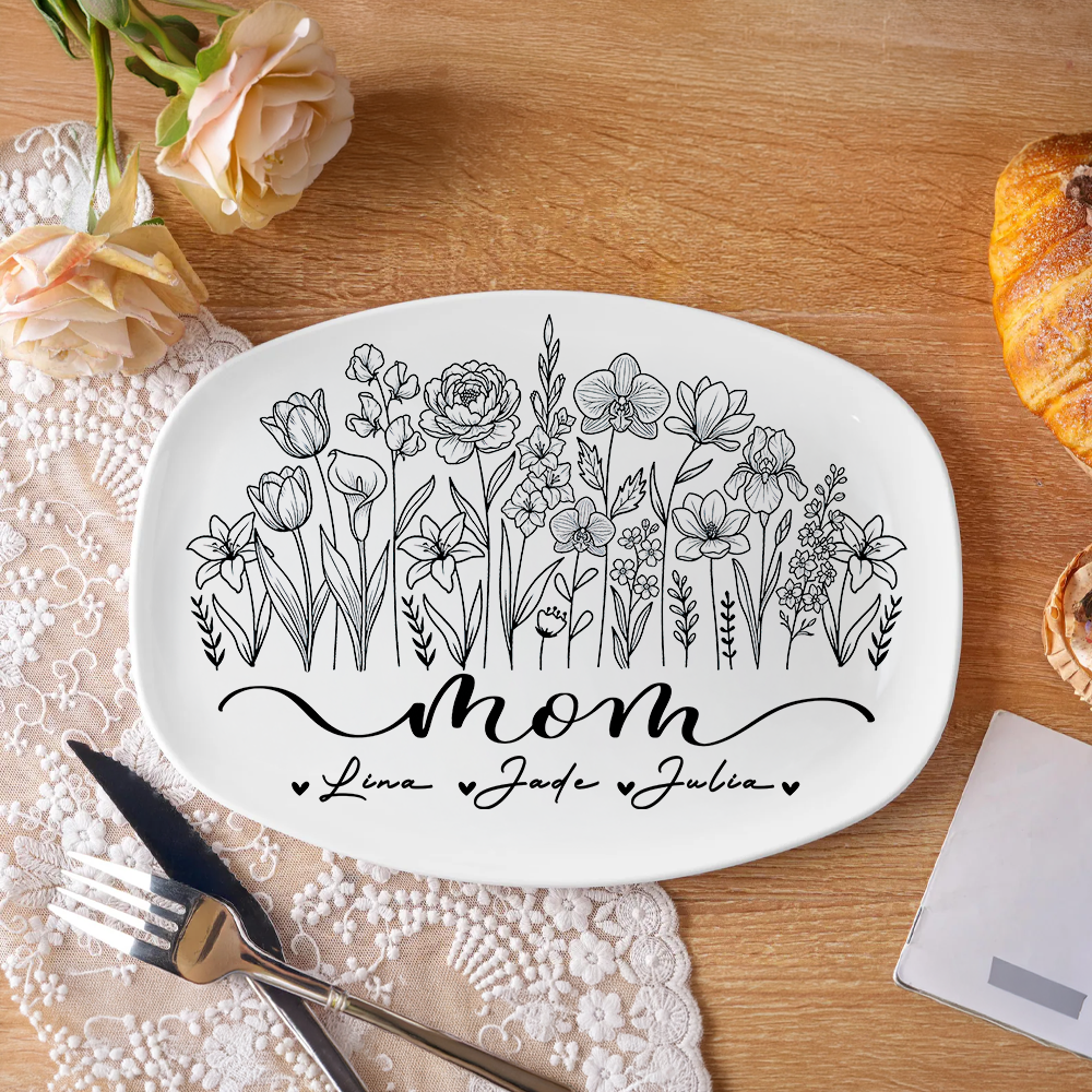 Wildflower Love for Mom – Personalized Kids Names Platter – Mother’s Day Gift Keepsake Dish