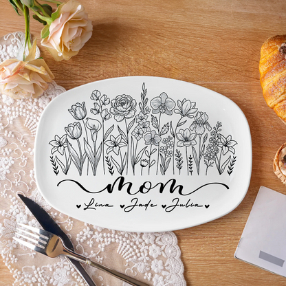 Wildflower Love for Mom – Personalized Kids Names Platter – Mother’s Day Gift Keepsake Dish