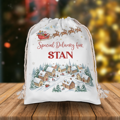 Personalized Special Delivery Christmas Sack, Custom Name Santa Gift Bag
