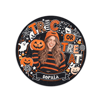 Personalized Halloween Trick Or Treat Custom Photo Pumpkin Ghost Round Rug Custom Name Home Decor Floor Mat