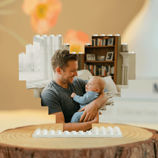 Personalized Heart Photo Building Block for Dad – Custom Father & Baby Keepsake Gift