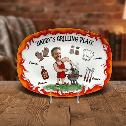Personalized Daddy’s Grilling Plate – Custom Name BBQ Decorative Keepsake