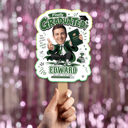 Finally Graduated Custom Shape Photo Hand Fan with Photo, Name Graduation Party Fan