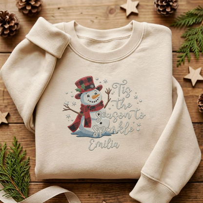 Tis the Season to Sparkle Embroidered Snowman Christmas Sweatshirt