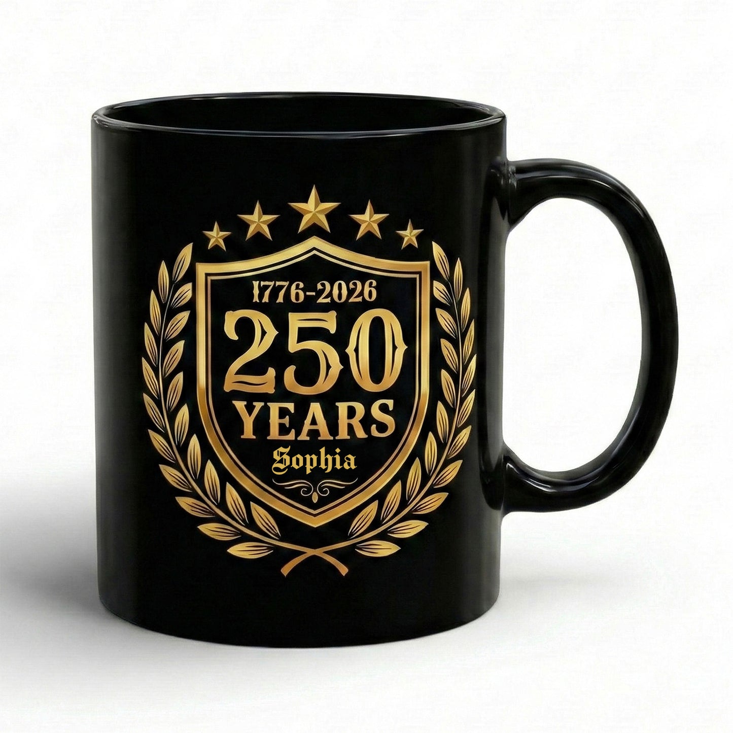 America 250 Years Personalized Black Mug – USA 1776-2026 250th Anniversary Patriotic Mug