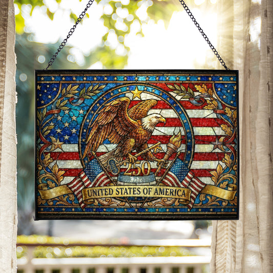 Personalized USA 250 Years Stained Glass Suncatcher Eagle Patriotic Window Decor