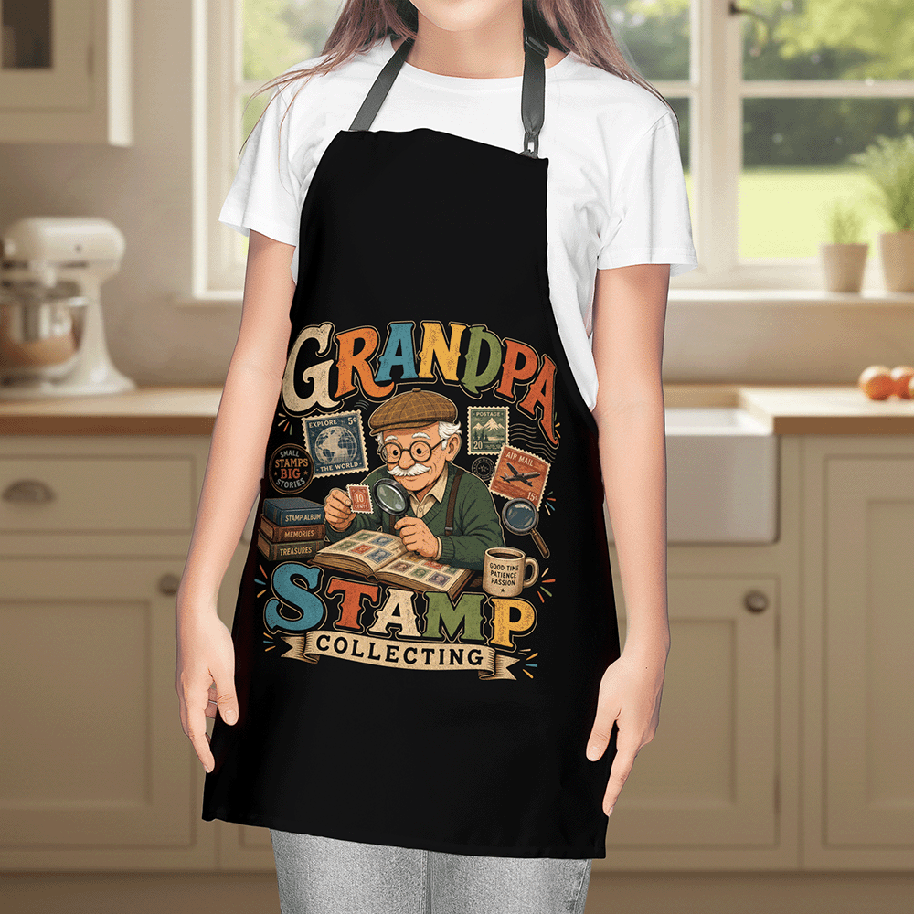 Grandpa Stamp Collecting Apron – Vintage Stamp Collector Apron Gift for Grandpa