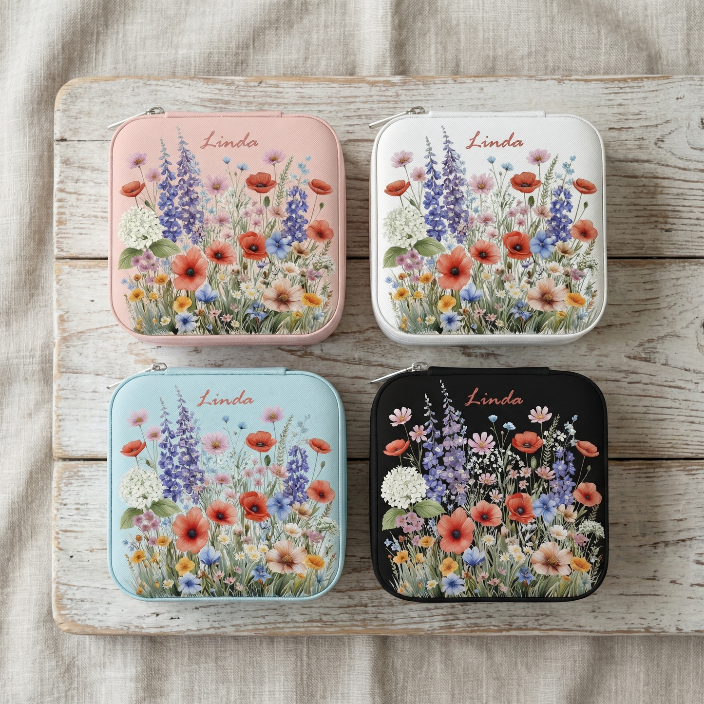 Custom Name Floral Jewelry Travel Box | Meaningful Gift for Her