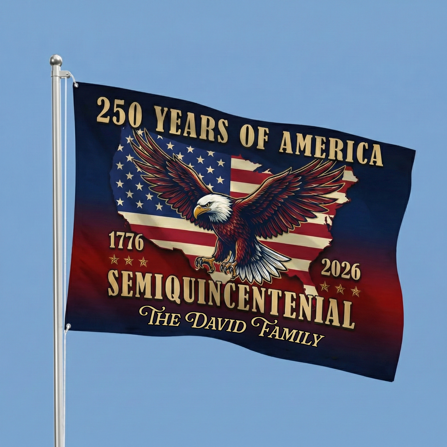 Custom Family Name 250 Years Of America Patriotic House Flag