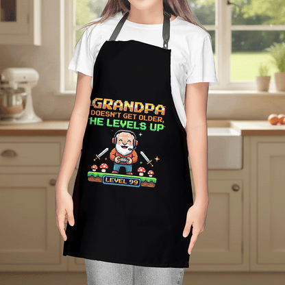 Grandpa Doesn't Get Older He Levels Up Apron – Funny Grandpa BBQ & Cooking Apron Gift