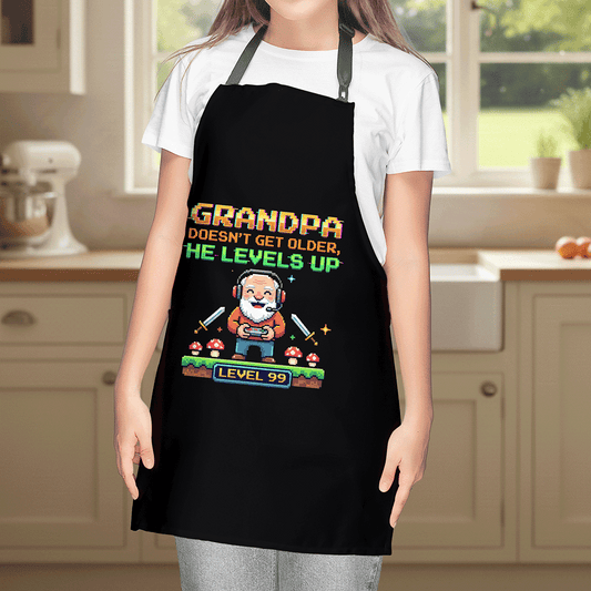 Grandpa Doesn't Get Older He Levels Up Apron – Funny Grandpa BBQ & Cooking Apron Gift