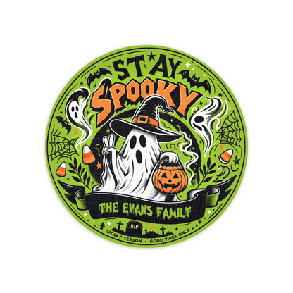 Personalized Halloween Stay Spooky Witch Hat Ghost Round Rug Custom Family Name Home Decor Floor Mat