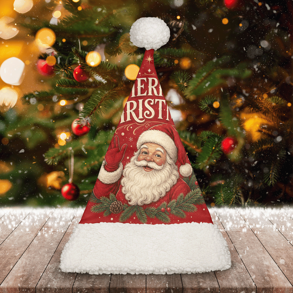 Personalized Vintage Santa Claus Christmas Hat - Custom Name Plush Sherpa Trim Holiday Party Cap for Kids & Adults