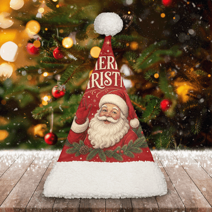 Personalized Vintage Santa Claus Christmas Hat - Custom Name Plush Sherpa Trim Holiday Party Cap for Kids & Adults