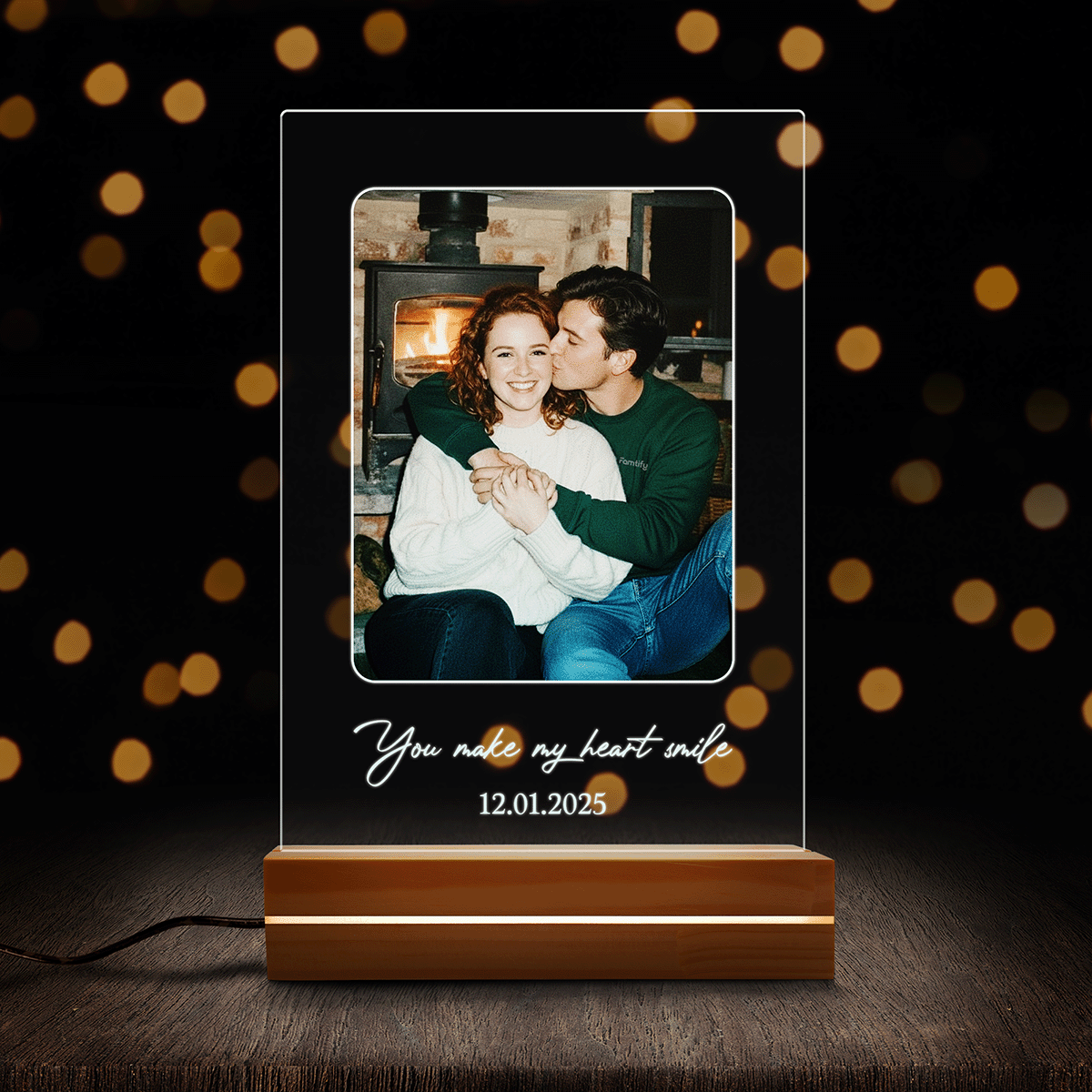 You Make My Heart Smile – Wedding & Anniversary Gift for Couples – Personalized Photo Night Light