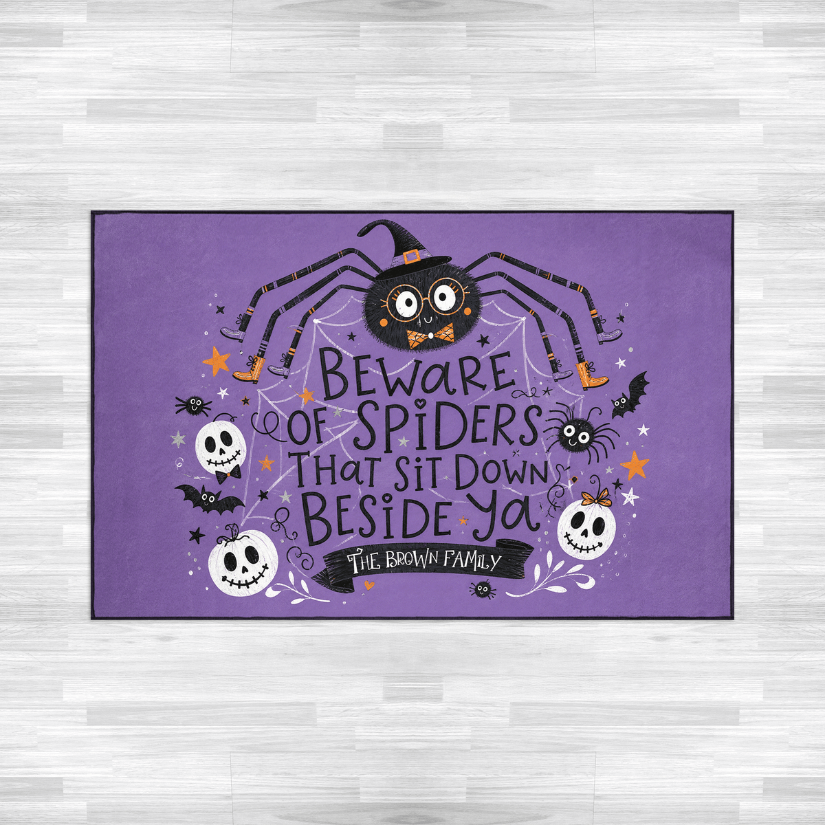 Personalized Halloween Beware Of Spiders Cute Witch Spider Rug Custom Family Name Home Decor Floor Mat