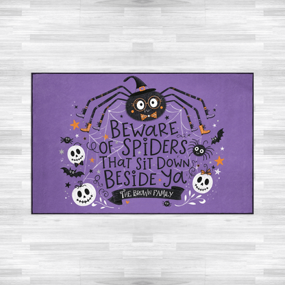 Personalized Halloween Beware Of Spiders Cute Witch Spider Rug Custom Family Name Home Decor Floor Mat