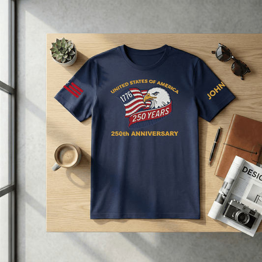 USA 250th Anniversary Eagle Crest - Personalized Veteran Pride T-Shirt