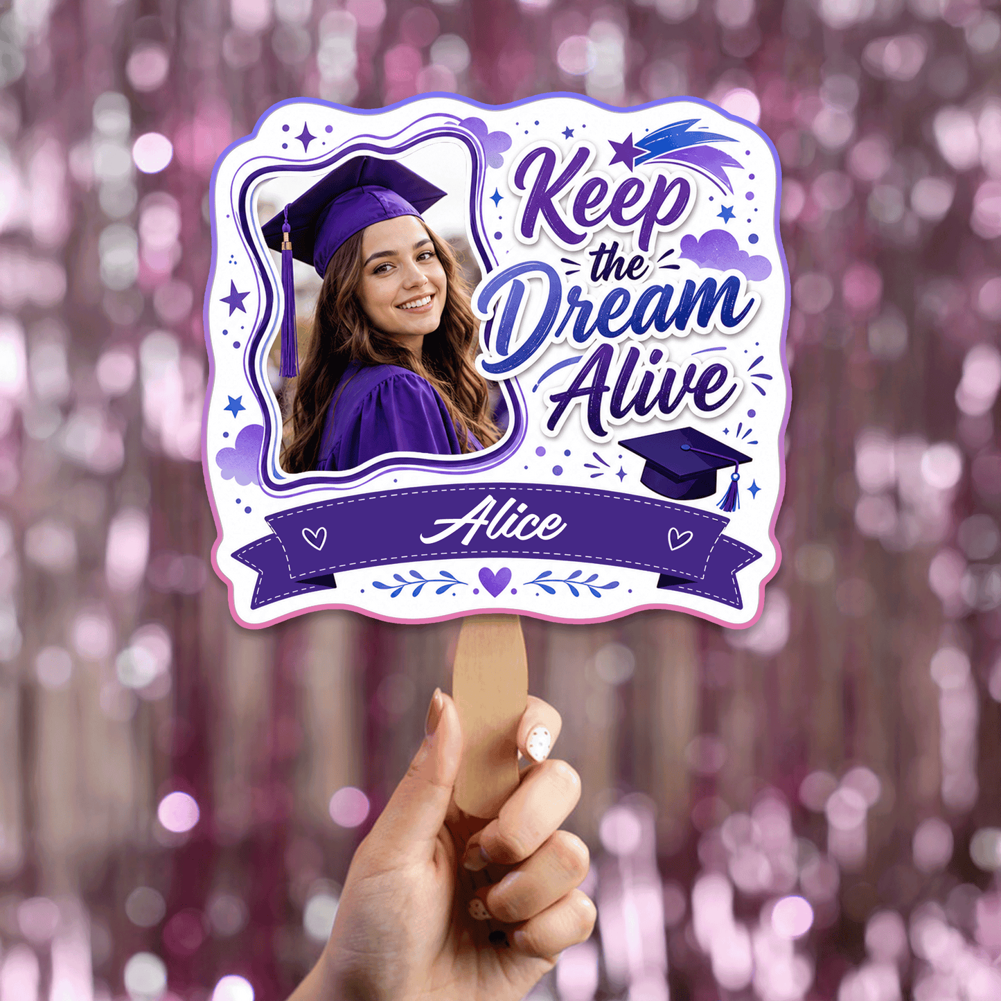 Personalized Keep the Dream Alive Custom Shape Photo Hand Fan, Graduation Fan with Photo & Name