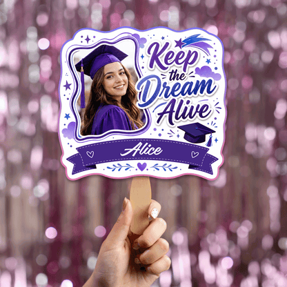 Personalized Keep the Dream Alive Custom Shape Photo Hand Fan, Graduation Fan with Photo & Name