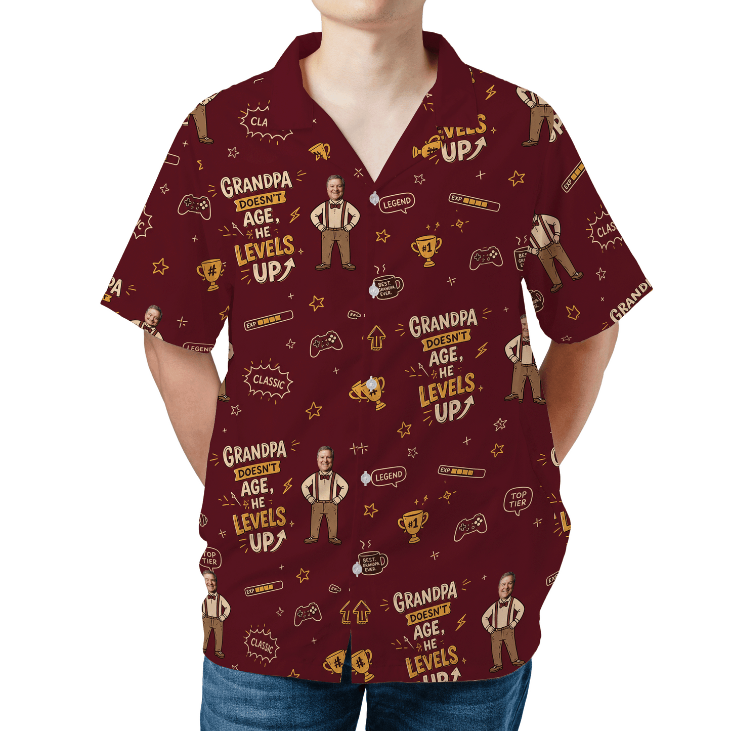 Grandpa Doesn't Age He Levels Up Hawaiian Shirt – Personalized Tropical Gift for Grandpa