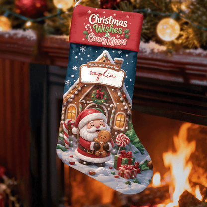 Personalized Christmas Wishes & Candy Kisses Christmas Stocking with Custom Name