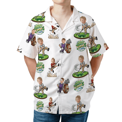 Custom Golf Hawaiian Shirt With Kids Face – Funny Father’s Day Golf Gift for Dad, Personalized Aloha Shirt