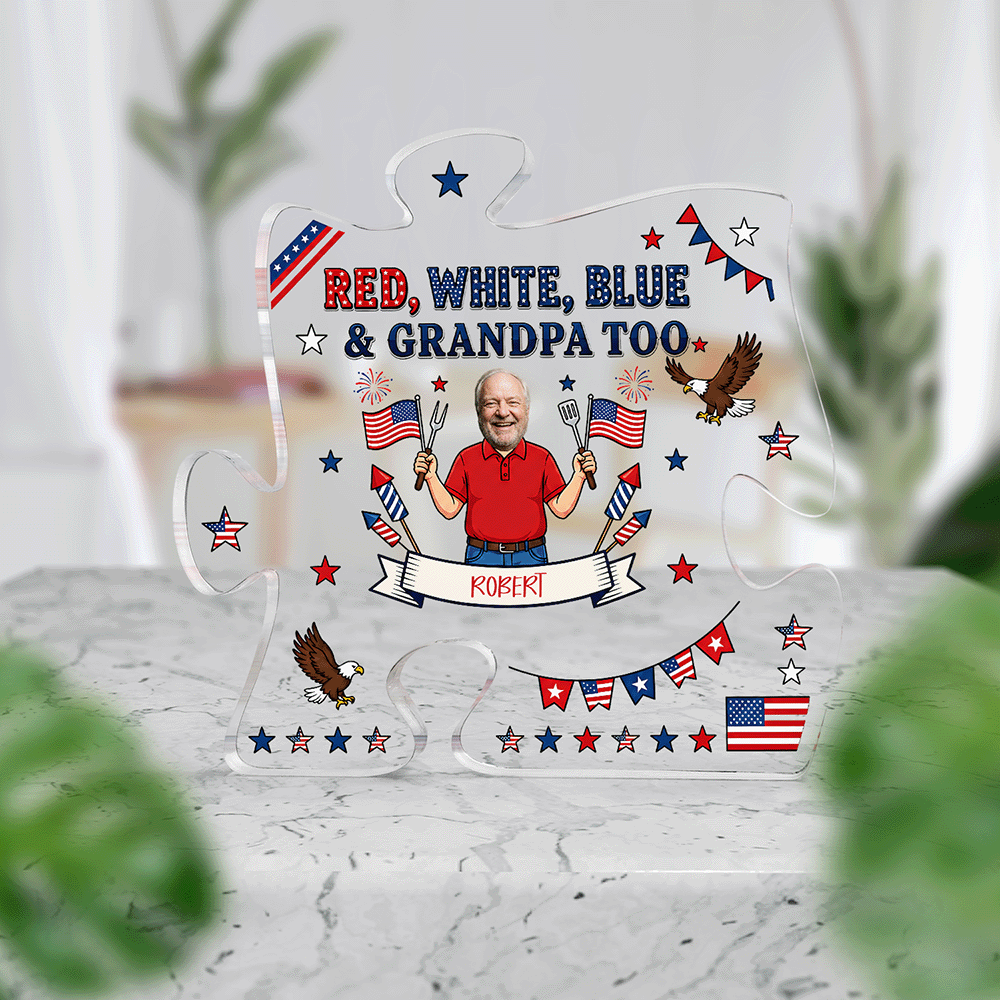 Red White Blue Grandpa Acrylic Plaque – Personalized Photo Gift for Grandpa