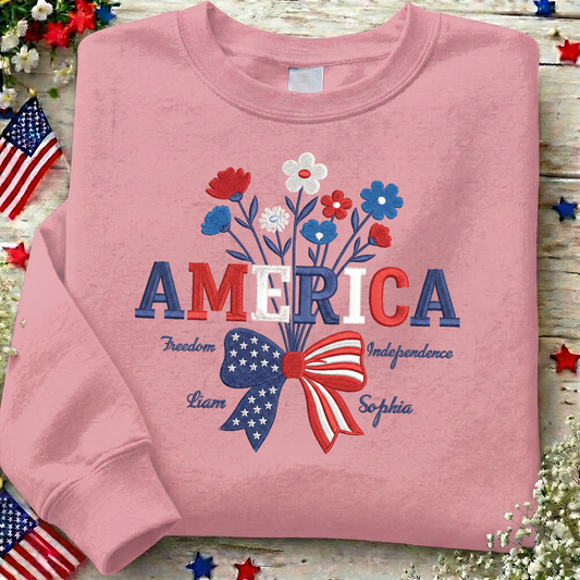 1776-2026 America 250 Years Floral Sweatshirt - Embroidered Patriotic Celebration Pullover