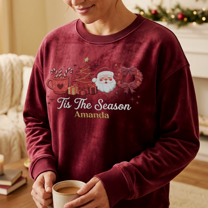 Personalized Tis The Season Christmas Sweatshirt with Custom Name | Cozy Holiday Embroidered Crewneck Gift