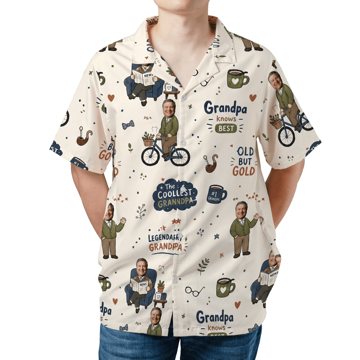 The Coolest Grandpa Custom Photo Hawaiian Shirt – Personalized Tropical Gift for Grandpa