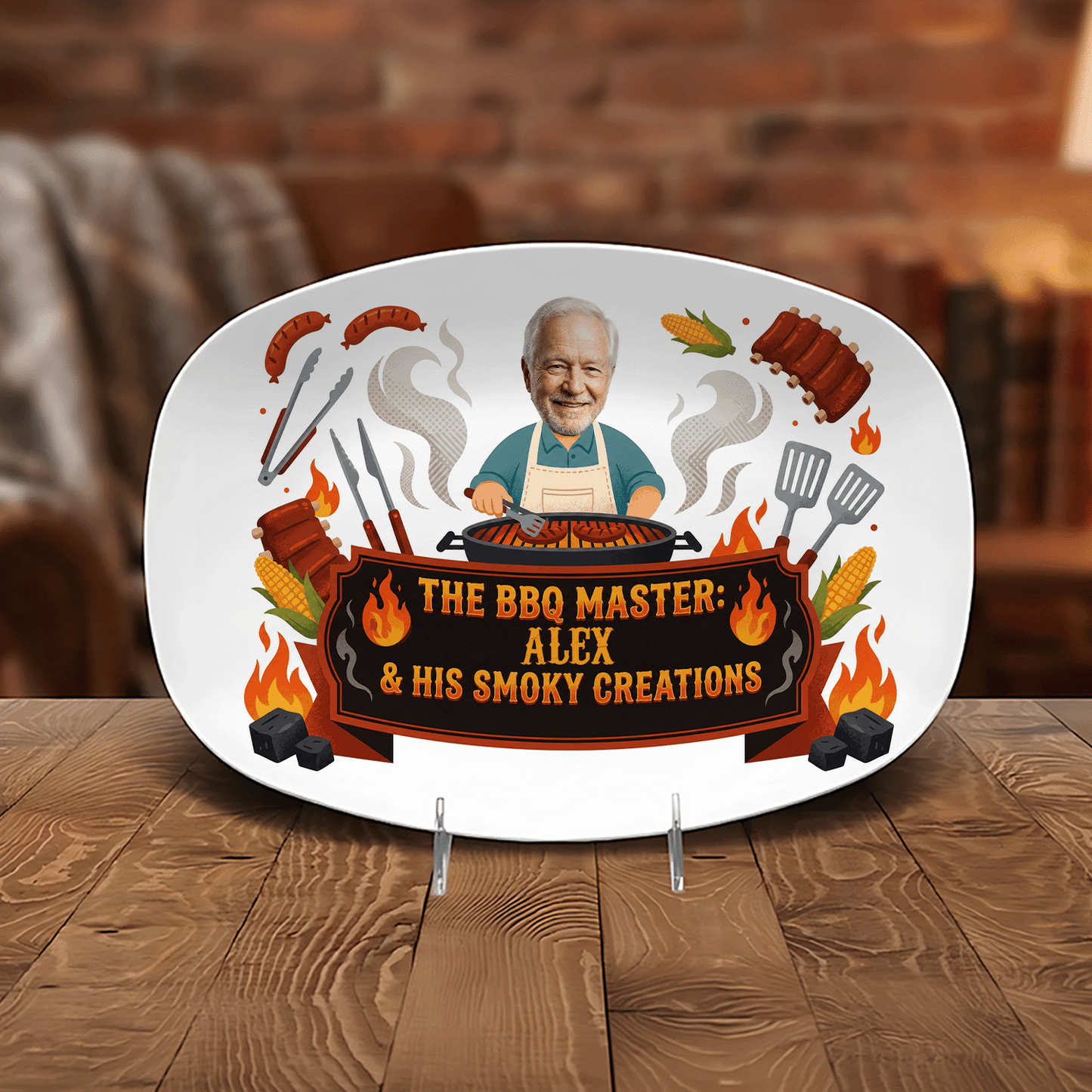 Personalized The BBQ Master and His Smoky Creations Decorative Plate – Custom Name BBQ Keepsake