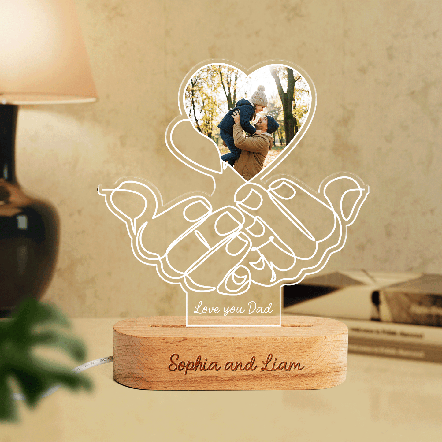 Personalized Love You Dad Photo Night Light – Custom Name LED Acrylic Lamp Gift for Dad
