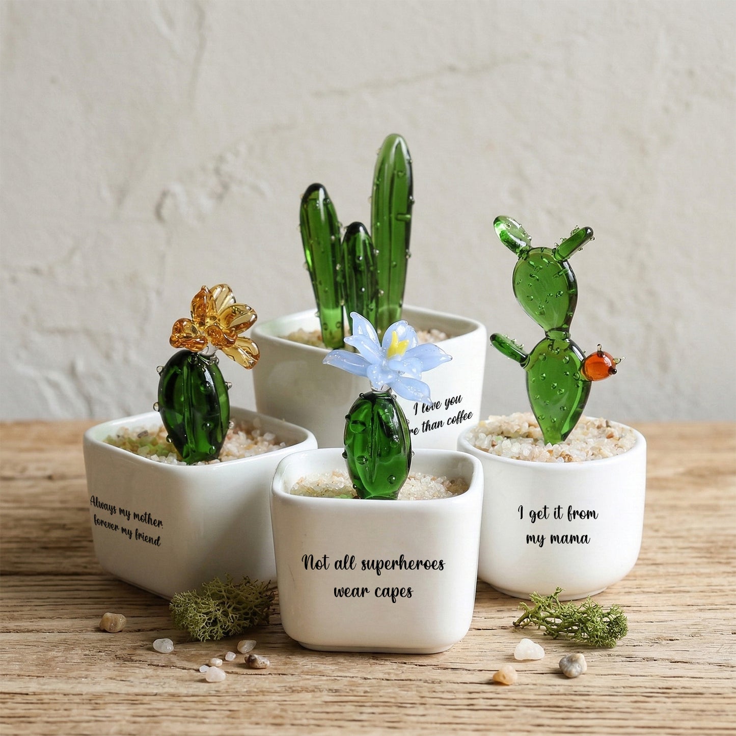 Personalized Cactus Flower Glass Pot – Custom Desert Floral Planter Gift