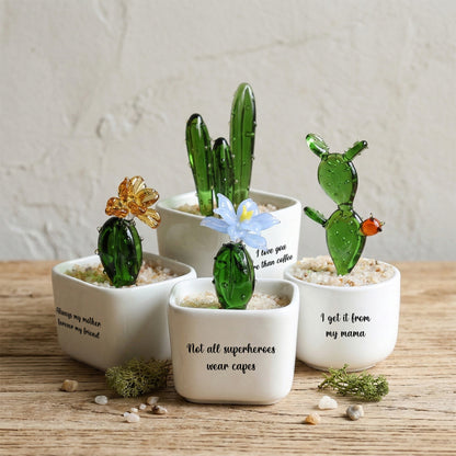 Personalized Cactus Flower Glass Pot – Custom Desert Floral Planter Gift