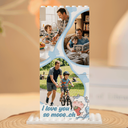 Personalized Rectangle Building Block Desk Decor – Custom Photo “I Love You So Mooo...” Father’s Day Gift